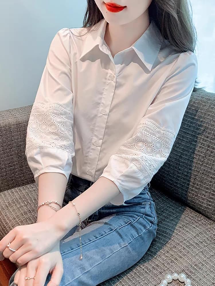 Amazon | [PH.YZBBDPG] シャツ ブラウス トップス 7分袖 無地